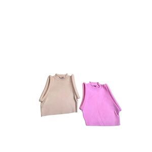 Set of 2 Cherie Women's High Neck Sleeveless Ribbed Knit Top Pink Tan Small
